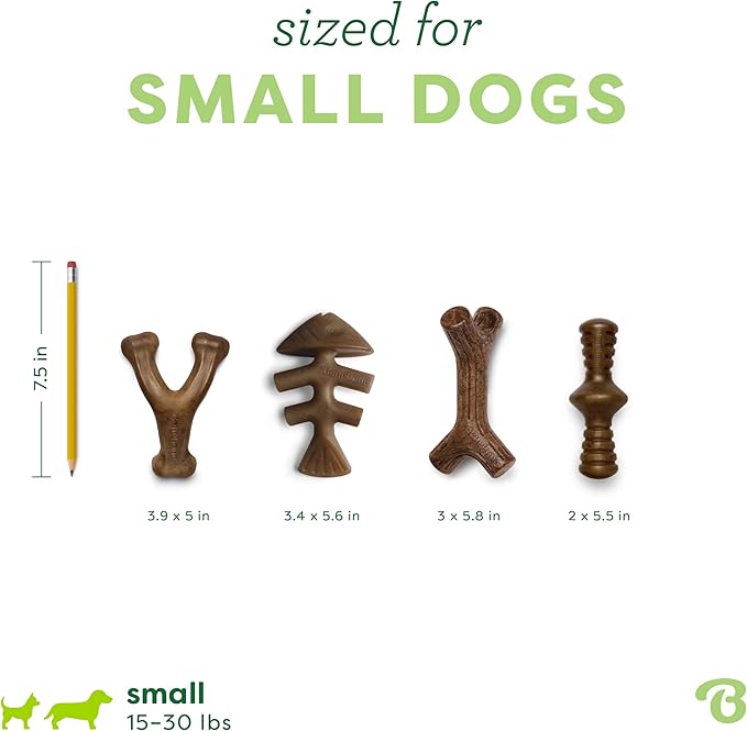 Benebone Small 4-Pack Dog Chew Toys for Aggressive Chewers, Made in USA, 30lbs and Under