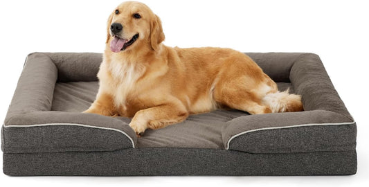 Made4Pets Orthopedic Dog Bed for Extra Large Dogs, Supportive Foam XL Pet Bed Sofa with Washable Removable Cover, Waterproof Large Dog Couch Bed, Non-Slip Bottom and Egg-Crate Foam, Grey