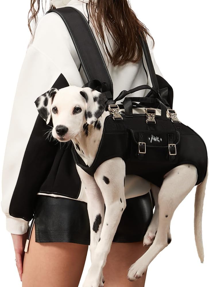 Dog Backpack Carrier - Spine-Friendly for Small to Midium Dogs (8-18 lbs), Horizontal Design Dog Carrier with Adjustable Back Straps,Legs-Out Comfort for Travel/Hiking/Cycling (Black, Size M)