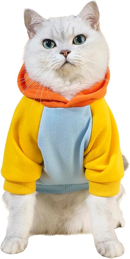 QWINEE Basic Dog Hoodie Sweatshirt Puppy Sweater Warm Cat Costumes Pet Clothes for Chihuahua Puppy Kitten Small Medium Dogs Orange and Blue Large