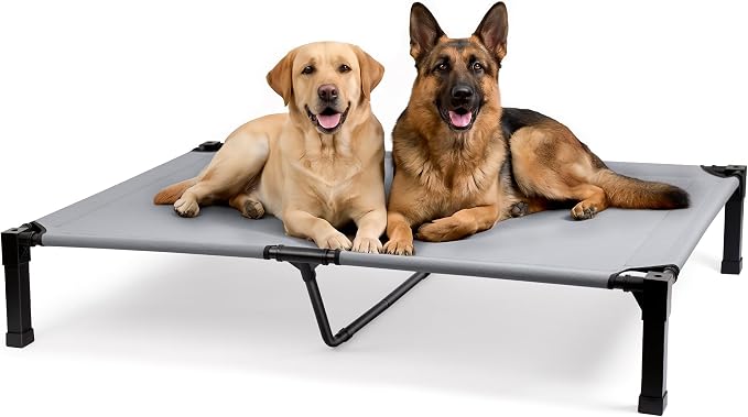 Elevated Outdoor Dog Bed, Raised Dog Bed with Steel Framed 60in | Cooling Elevated Pet Cot with Non-Slip Feet, and Waterproof, Washable, Breathable Teslin Mesh