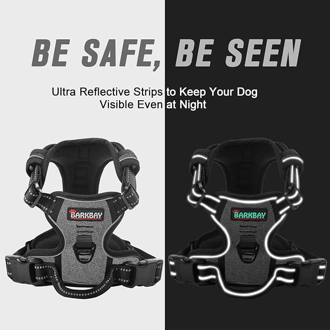 BARKBAY Dog Harness No Pull for Large Dogs Front Back Clips,Dog Vest | Soft Padded No Choke With Handle,Easy On&Off,Adjustable Reflective For Walking Training Running(Dark Grey,L)
