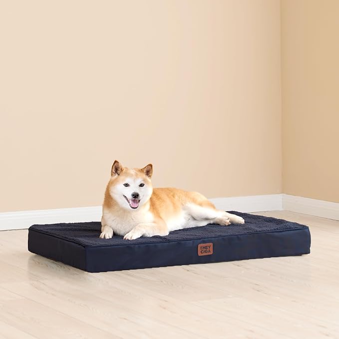 EHEYCIGA Orthopedic Dog Bed Large with Removable Washable Cover, 36IN Navy | Egg Crate Foam Support, Durable Oxford fabric, Non-Slip Bottom, Machine Washable, Soft Waterproof Plush Pet Bed Mat For Crate