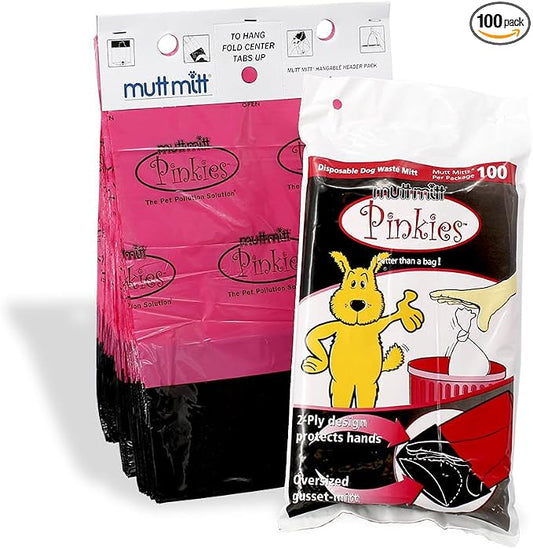 Mutt Mitt® Pinkies™ 2-Ply Dog Waste Station Header Bags, 100 Count | Same Mutt Mitt® bags found in dog waste stations, 2-ply mitten design, 300% thicker than mini roll bags