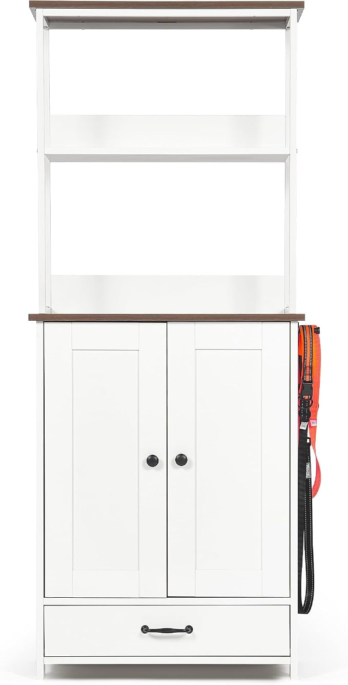 Pet Feeding Station Storage Cabinet with Bowls and Rack, Adjustable Panel,Pet Feeder Station for Dogs Cats for Feeding & Watering Supplies with 2-Level Shelving