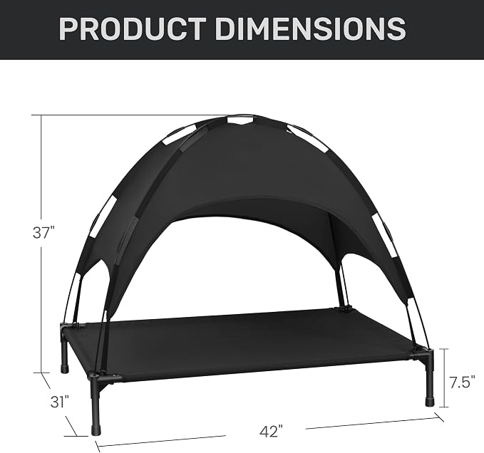 Elevated Dog Bed with Removable Canopy, Sun Protection Shade Tent Dog Cot | Portable Outdoor Dog Bed, Raised Pet Cooling Cot Bed for Dogs, 42in