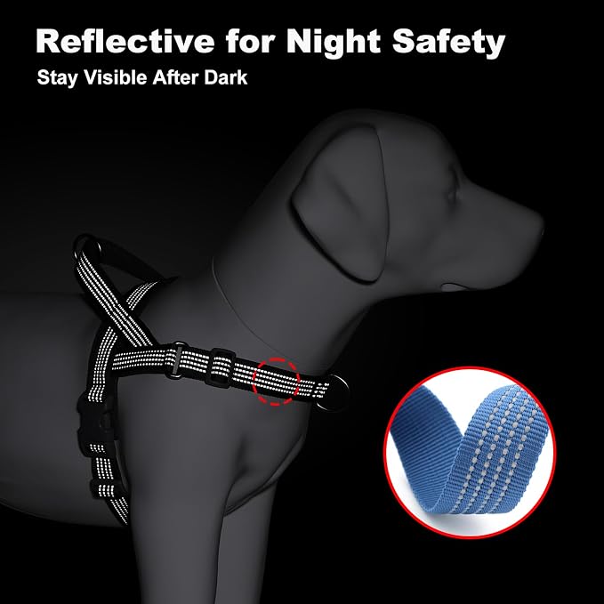No Pull Dog Harness with Handle, Adjustable Soft Mesh Padded Vest | Reflective Walking Harness with Front Clip for Small Medium Large Dogs, Quick Fit No Escape for Training, Blue, XL
