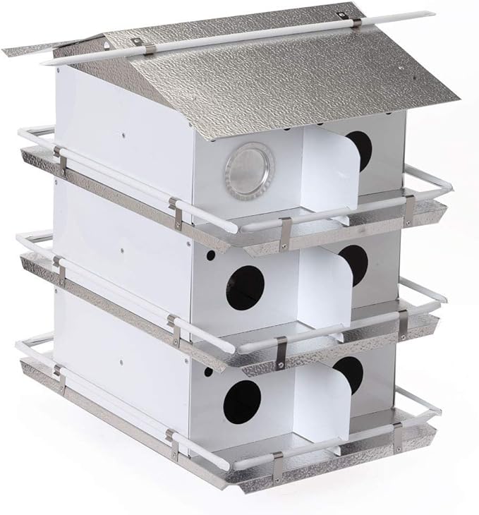 Birds Choice Purple Martin Bird House - Coates Original Bird House Design, 3 Floors / 12 Rooms, Assembly Required, Medium, White/Grey