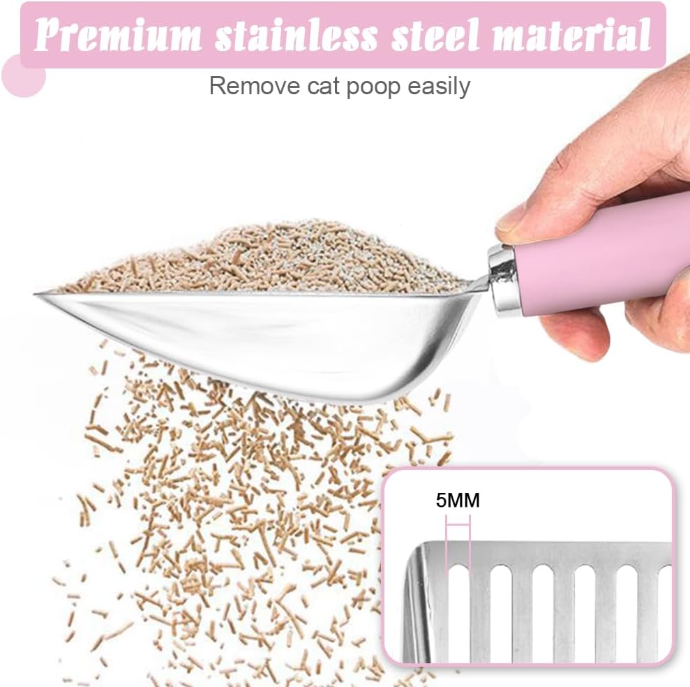 Cat Litter Scoop - Stainless Steel Metal Cat Litter Scoop-Sturdy Mesh Scooper - Mesh Shovel-Easy to Clean - Suitable for Cat Litter Box -Pink