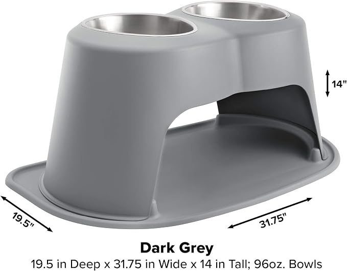 WeatherTech Double High Pet Feeding System - Elevated Dog/Cat Bowls - 14 inch High Dark Grey (DHC9614DGDG)