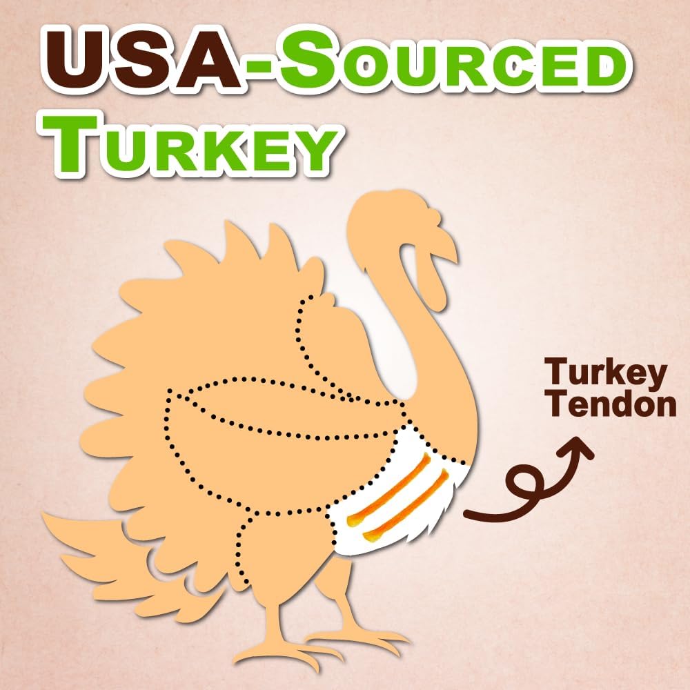 AFreschi Turkey Tendons for Dogs, USA-Sourced, Healthy Dog Treats, Rawhide-Free Puppy Chews, Long Lasting, All Natural, Hypoallergenic Dog Treats for Large Breeds, 10 oz Pack Ring (L)