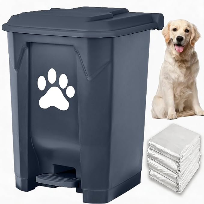 Dog Poop Trash Can Outside Outdoor Pet Waste Bucket with Lid Garbage Bin | Outdoors Pet Waste Station Dog Waste Disposal Container with Removable Inner Bin for Garden Yard Home Dog With Waste Bag Grey