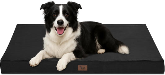 Outdoor Dog Bed for Medium Dogs, Waterproof Dog Crate Bed for Puppy Beds, Orthopedic Egg Crate Foam Pet Bed with Washable and Removable Oxford Cover, Black
