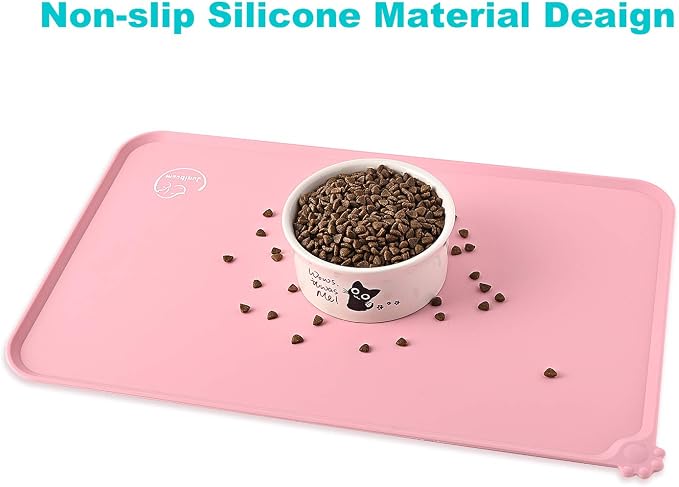 Silicone Waterproof Dog Cat Pet Feeding Mats, Non Slip, Easy Clean Pet Dog Cat Bowl Mats Placemat (18.5" x 11.5") Pink