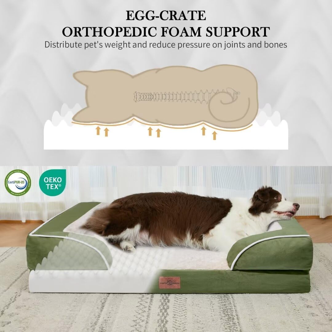 Comfort Expression Orthopedic Dog Beds for Jumbo Breed Large Dogs, Jumbo Dog Beds Waterproof, PV Washable Pet Sofa Couch with Removable Cover & Non-Slip Bottom(Light Green)