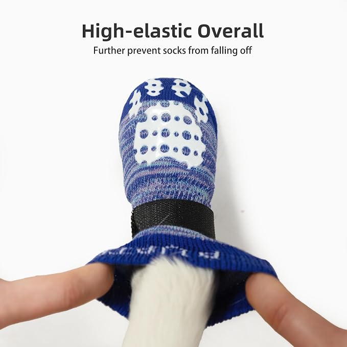 PUPTECK Anti-Slip Dog Socks with Double Sides Grips for Small Medium Large Dogs Hardwood Floors Prevents Licking, Dog Shoes for Hot Pavement Traction Control for Senior Dogs, Royal Blue, XL