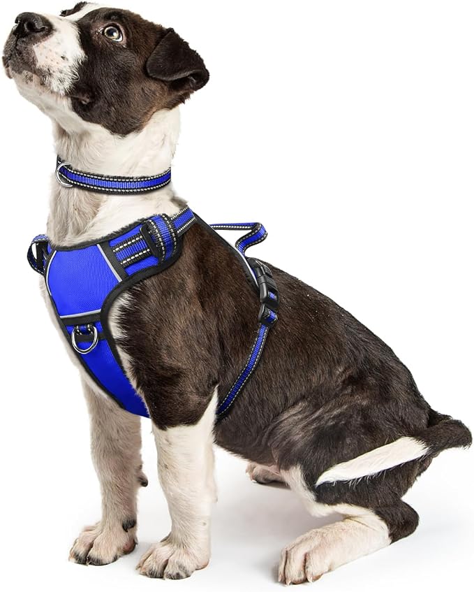 Dog Harness No Pull, Pet Harnesses with Dog Collar, Adjustable Reflective Oxford Outdoor Vest, Front/Back Leash Clips for Small, Medium, Large, Extra Large Dogs, Easy Control Handle for Walking