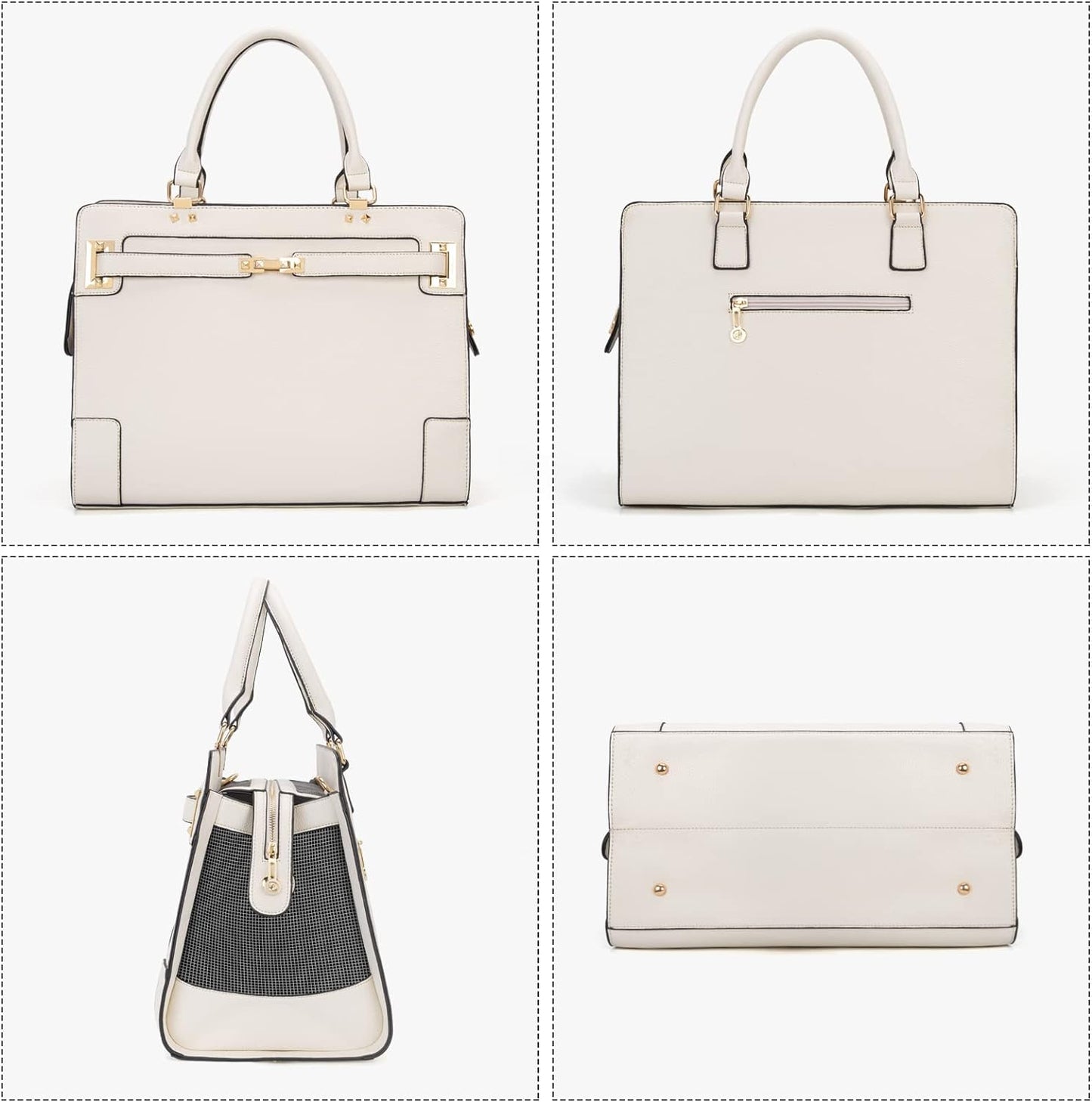 Fashion Pet Carrier Dog Cat Carrier Purse Soft-Sided Leather Handbag Pet Tote Bag for Small Dogs Puppy and Cats TSA Airline Approved (Beige)