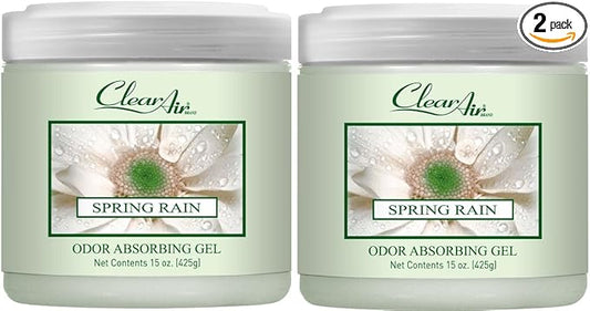 Clear Air 15oz Gel Odor Eliminator - Absorb & Remove Strong Odors from Pets, in Bathrooms, Basements, Garage, Cars, RVs & Boats - Eliminate Tough Odors with Essential Oils (Spring Rain, 2-Pack)
