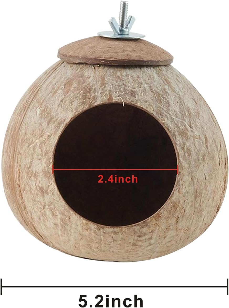 Bird Nest for Cage Natural Coconut Shell Birds House 2 Pack Parakeet Hide Breeding Hut Bird Cage Accessories & Decor Hamster Toys for Parrot Lovebirds Budgies Cockatiel Conure Finch Canary