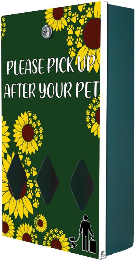 Zero Waste USA - DISPENSE-ART™ Roll Bag Dispenser & Sign - Sunflower | UV-printed roll bag dispenser & matching sign, 400 bags, 25% more storage, mounts to walls, posts & fences