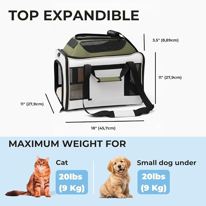 Cat Carrier Dog Carrier Airline Approved, Pet Carrier for 2 Cats Small Medium Dogs, Soft Cat Carrier 18x15x15 with Foldable Bowl & Washable Pad, TSA Approved Dog Carriers by Luniko Shop (Cream)