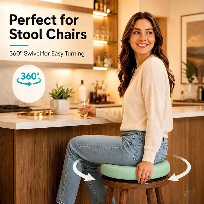 Sojoy iGelComfort Deluxe Gel Swivel Seat Cushion with Supportive Memory Foam 360 Degrees Rotating Seat Cushion for Home,Stool Chair,Office (Green, 15.5 * 15.5 * 2.5)