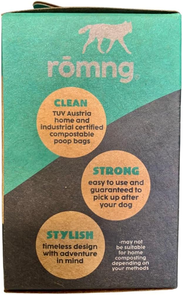 ROMNG Compostable Dog Poop Bags, Plant-Based, TUV Certified, Unscented, Leak-Proof, 18 Rolls, 270 Bags, Black
