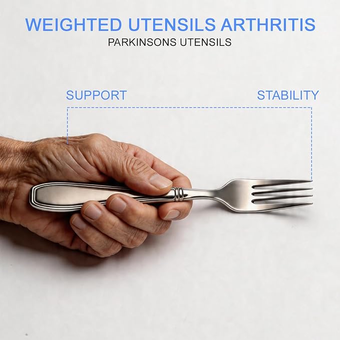 Weighted Utensils for Hand Tremors Arthritis Parkinsons Fork | Stainless Steel, Heavy Weight, Adaptive Silverware, for Adults Elderly