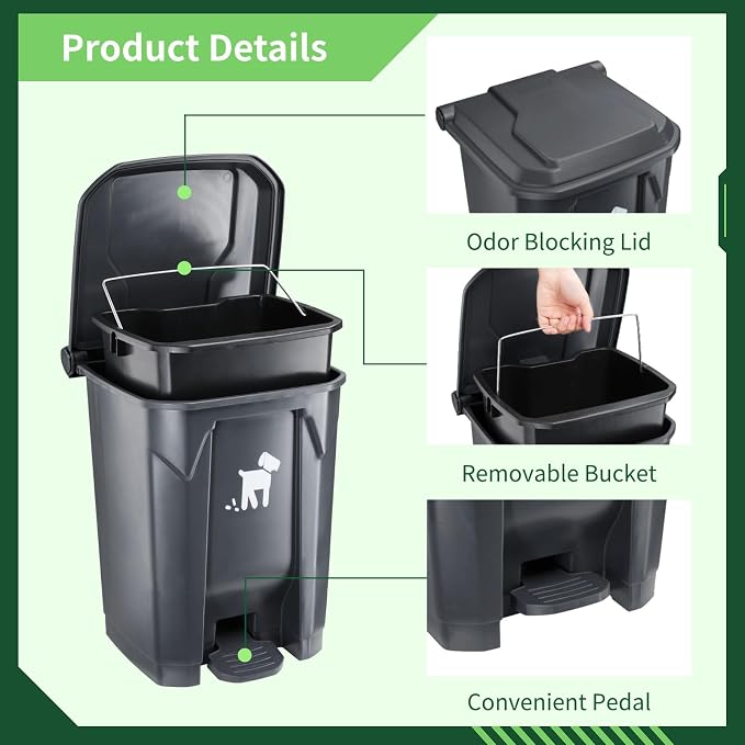 Pet Waste Container - 20L Outdoor Dog Poop Trash Bin with Removable Inner Bin, 150 Waste Bags for Small/Large Dog Families