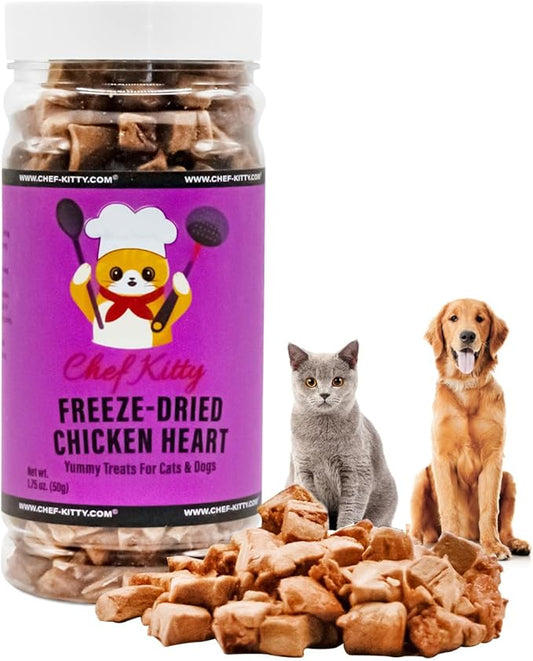Chicken Hearts for Dogs | Cat Treats Freeze Dried, 100% Human Grade, Single Ingredient | High Protein Cat & Dog Food Toppers | No additives or Preservatives | Inspected & Tested in USA | 1.4 oz.