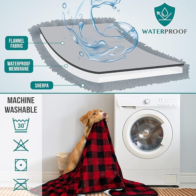 PetAmi Waterproof Dog Blanket for Small Medium Dogs, Pee Proof Pet Blanket for Couch Bed, Reversible Water Proof Blanket for Puppy Indoor Cat, Soft Dog Fleece Blankets Washable, 29x40 Checkered Red