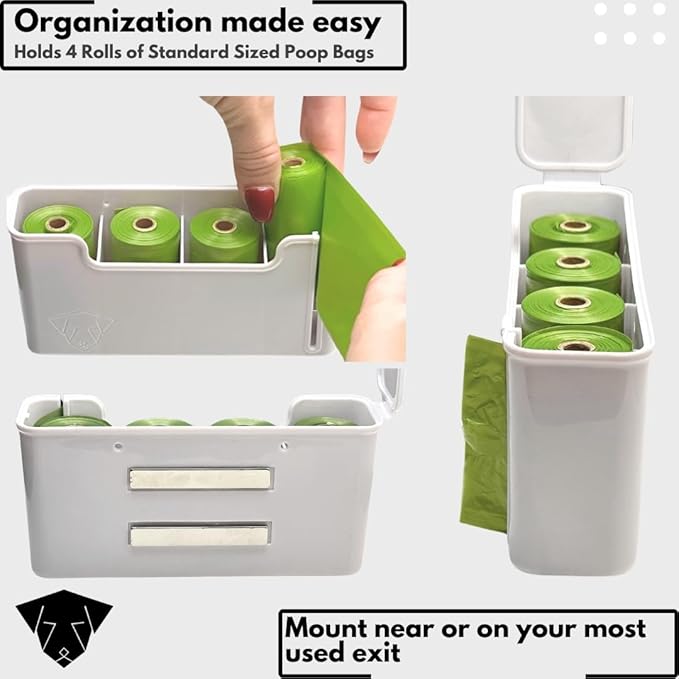 Skylar Pet Products - Dog Poop Bag Dispenser - Magnetic Mount - Indoor/Outdoor - Wall Mount - Waste Bag Dispenser - Magnet - Screw-on - Storage - Container + 60 Waste Bags (Storm White)