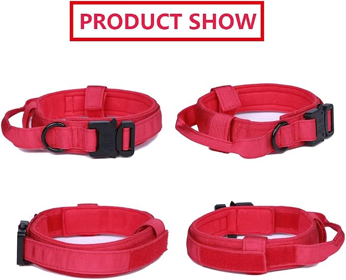 Tactical Dog Collar for Large Dogs with Control Handle,Red,M | 1000D Heavy-Duty Nylon Fabric,Quick-Release Metal Buckle,Adjustable Fit,Soft-Padded Webbing,D-Ring,for Training & Hiking