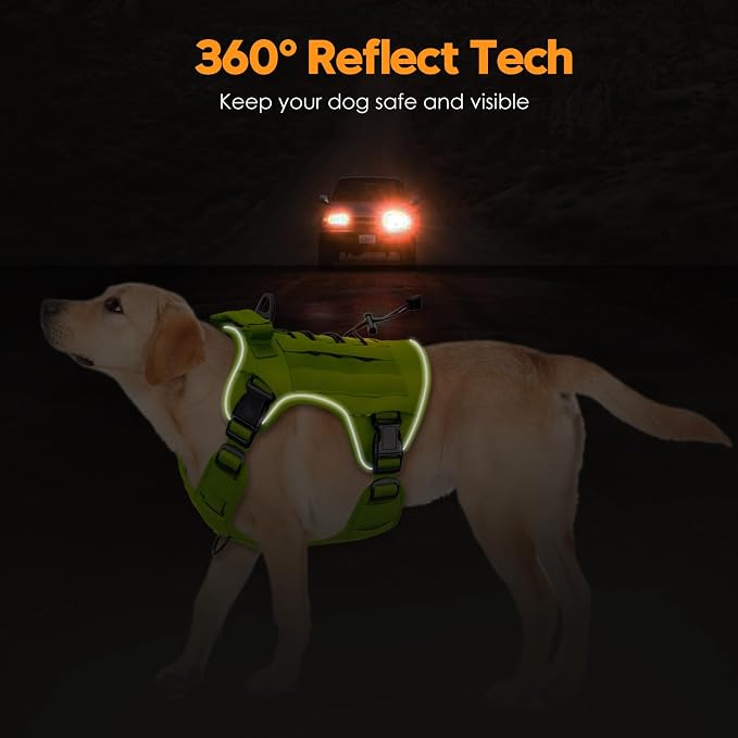 Heavy-Duty Tactical Dog Harness for Large Dogs, No Pull Adjustable Reflective Pet Vest with Molle System, K9 Military-Grade Control for Service Training, Outdoor & 10+ Breeds, Wild Lime, Large