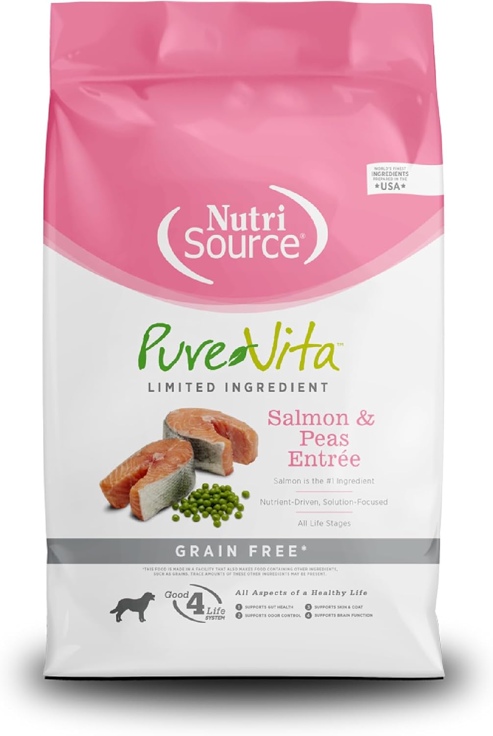 NutriSource Pure Vita Limited Ingredient Grain Free Dry Dog Food, Salmon and Peas, 12LB