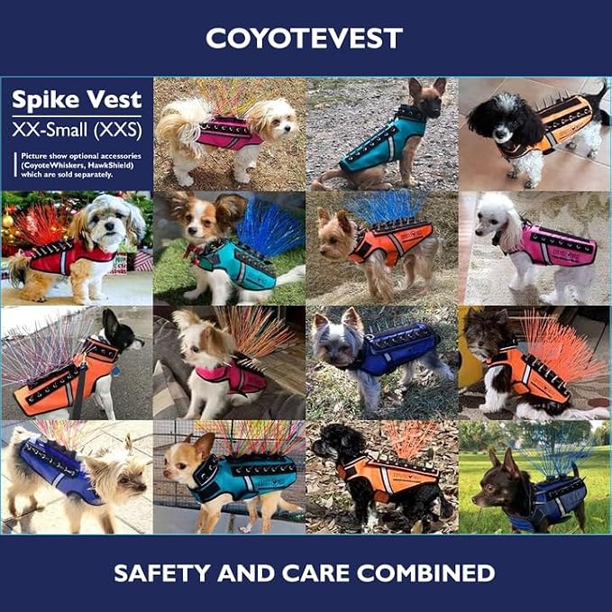 CoyoteVest SpikeVest Dog Harness, Made in the USA, XS-Red | Stab-Resistant Protective Vest | Coyote Vest for Dogs | Defends Against Coyotes, Dogs, Birds of Prey | Reflective Safety