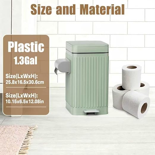 Dog Poop Trash Can for Outside & Indoor, 5L/1.3Gal Small Pet Waste Bin with Odor Control Carbon Filter, 2-Way Open (Step & Press Top), Dog Waste Container with Trash Bag Holder, Green
