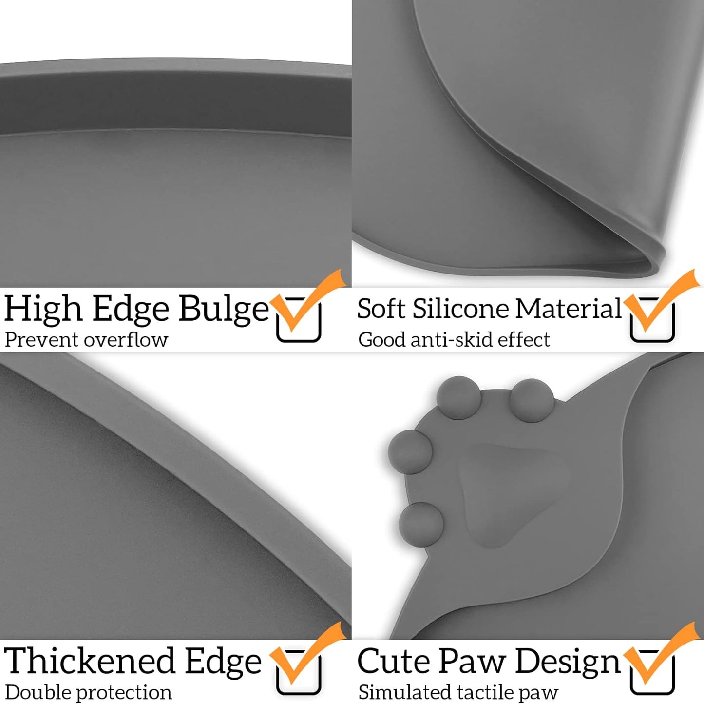 KPWACD Pet Placemat for Dog and Cat, Waterproof Silicone Dogs Feeding Bowl Mat Prevent Food and Water Overflow, High-Lips Puppy Dish Mats Suitable for Small Medium Big Pets, Grey, 24" * 16"
