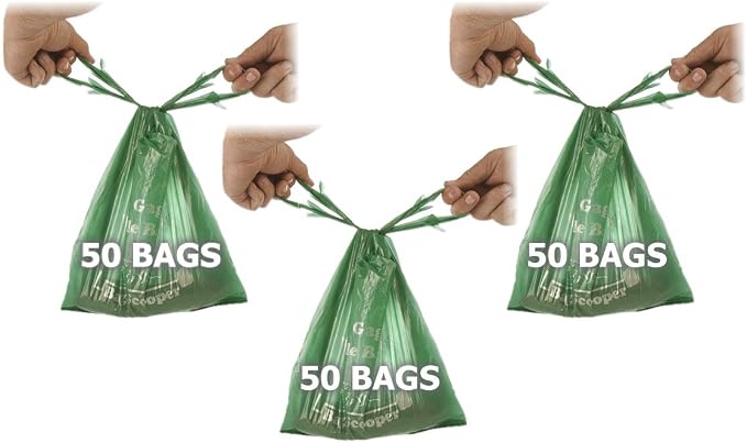 Adjustable Pooper Scooper and Rake, Large Bucket for Large Dogs, Includes Custom 3 Dog Waste Bag Packs (150 Ct), Long Handled Bags