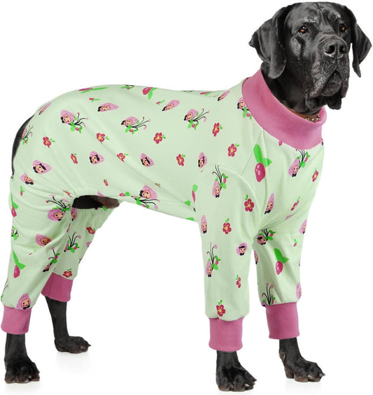 4-Legged Dog Pajamas for Medium & Large Dogs - Soft Cotton Dog Pjs Onesie with 4-Way Stretch, Cozy Breathable Pet Sleepwear for Cold Weather & Indoor Lounging - Green 5XL