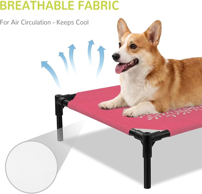 Outdoor Elevated Dog Bed for Medium Dogs, Black Tree Breathable Cooling Raised Dog Cot for Indoor/Outdoor, Birds Vintage Farmhouse Pink Waterproof Elevated Pet Beds, M 24 x 20 in
