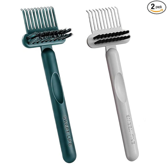 2 Pack Hair Brush Cleaning Tool, 2-in-1 Cleaner Tool, Portable Cleaning Tool Set for Brush Comb Keyboard, Remover Rake for Removing Hair Dust, Home and Salon Use(Green&Grey)