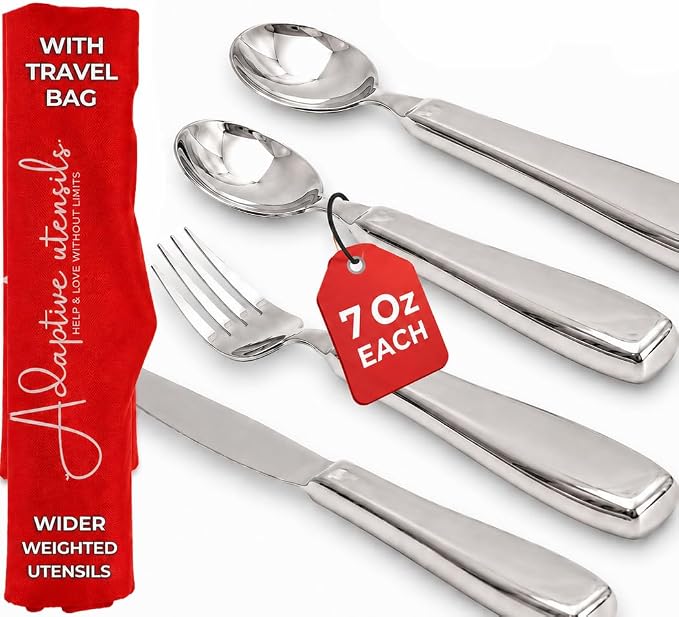 Weighted silverware for hand tremors for Parkinsons, Arthritis | Heavy utensils for tremors | Weighted eating utensils | Gifts for parkinsons & Artritis.