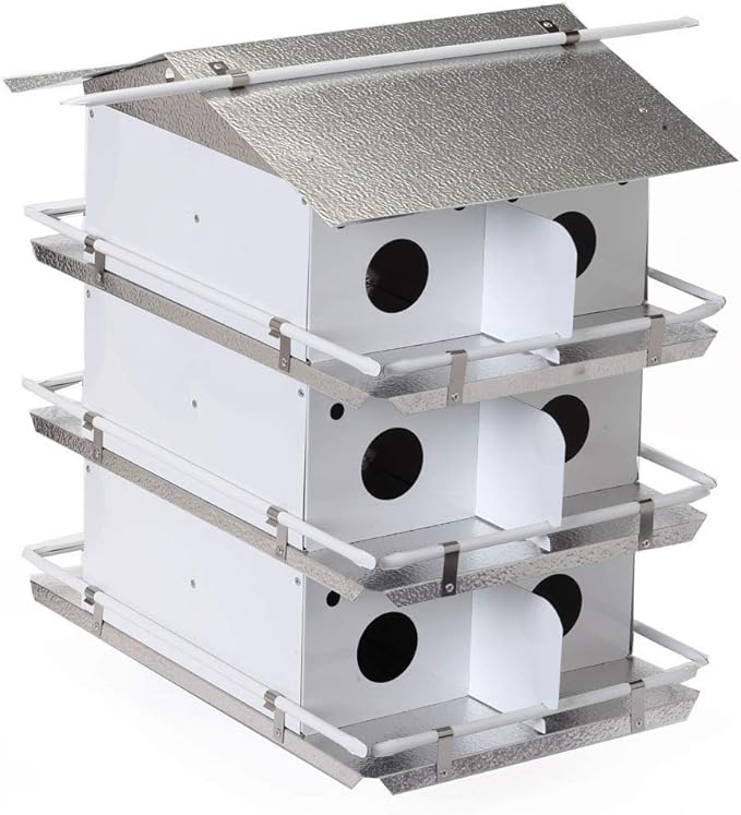 Birds Choice Purple Martin Bird House - Coates Original Bird House Design, 3 Floors / 12 Rooms, Assembly Required, Medium, White/Grey