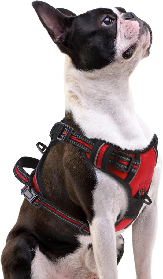 PUPTECK No Pull Dog Harness Small Sized, Adjustable Reflective Dog Harness with Handle Easy Control, Comfortable Soft Padded Pet Vest Harness for Small Dogs, Red S