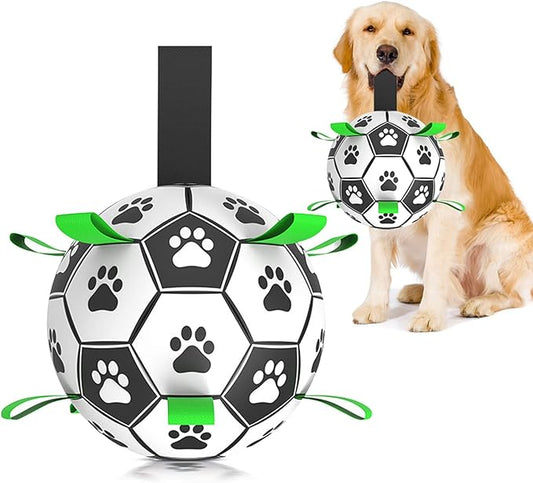 Amasiver Dog Soccer Ball Toys, 8'' World Cup Dog Soccer Ball with Straps, Dogs Birthday Gifts, Water Toy, Herding Ball, Durable Balls for Large Medium Pet, Outdoor Dog Toy (8 Inch-Large)