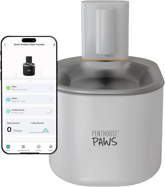 Penthouse Paws Smart Wireless Water Fountain for Cats and Dogs, 3.5L, App-Controlled, Whisper-Quiet, Easy to Clean Pet Water Fountain, Water Dispenser (White)