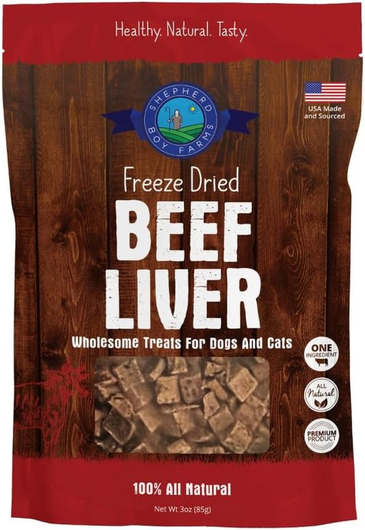 Shepherd Boy Farms Freeze Dried Dog and Cat Treats, Beef Liver, All Natural Single Ingredient Freeze-Dried Dog Treat & Snacks, Made in USA, High Protein, Essential Nutrition of Raw Food, 3oz