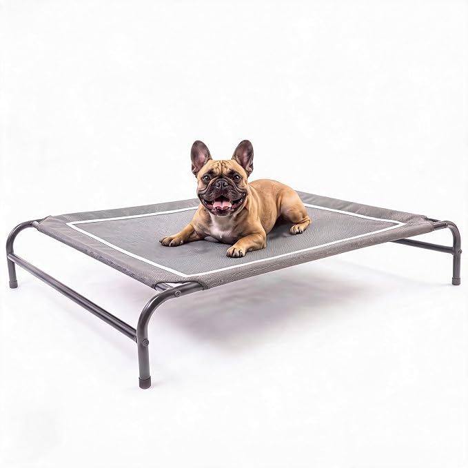 MICOOYO Outdoor Dog Bed, Elevated Dog Bed Raised Dogs Bed with Breathable & Washable Mesh, No-Slip Feet, Easy Clean, Chew Proof, Portable Dog Cot for Indoor & Outdoor Use, 35" x 25" x 8", Grey